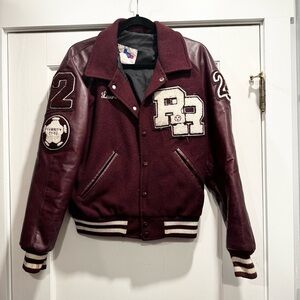 Vintage Authentic Y2K‎ leather letterman jacket maroon small medium 90s Varsity